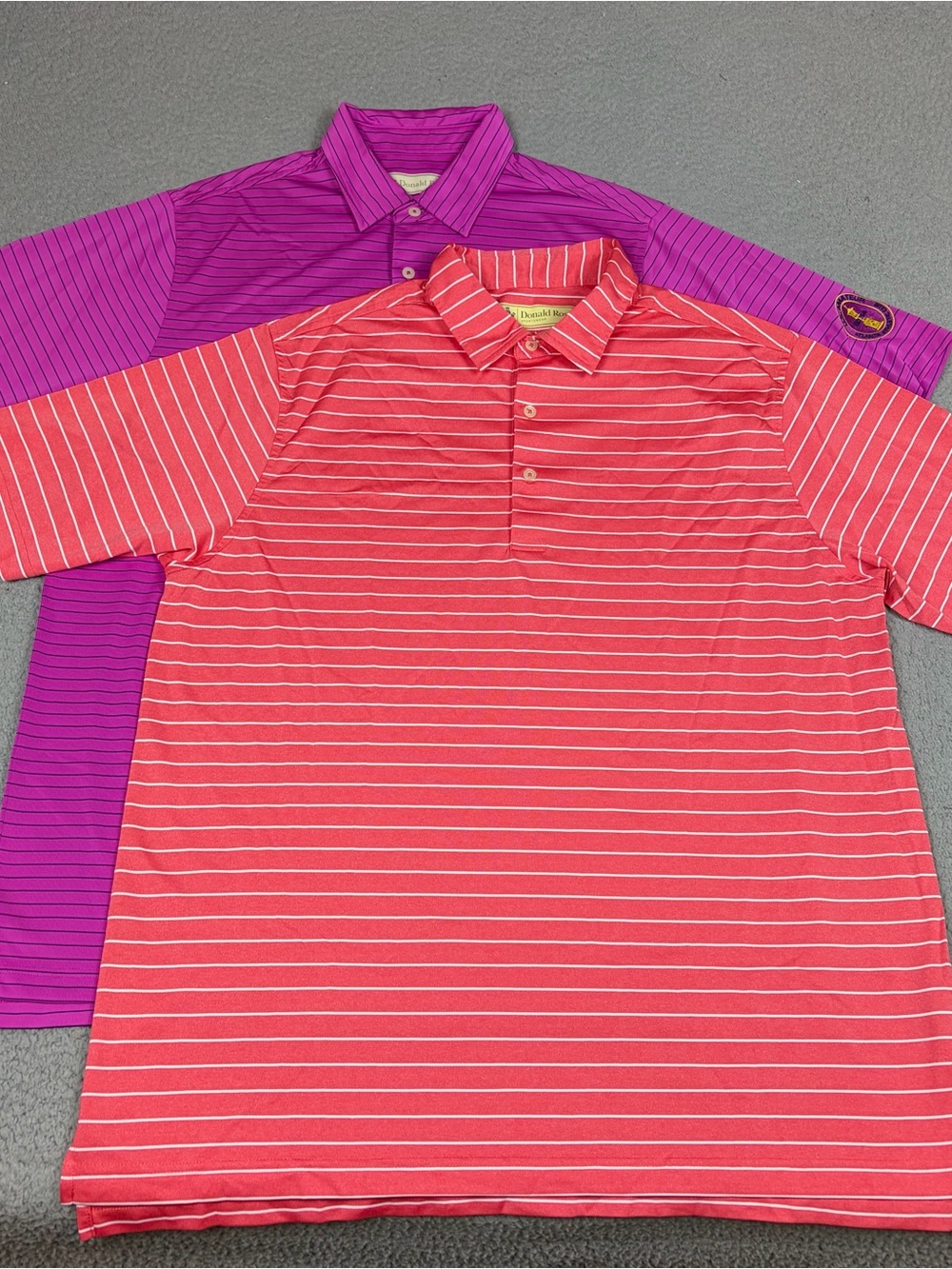 Lot of 2 Donald Ross Polo Men’s L Red Purple Stripe Polo Shirt Performance Golf